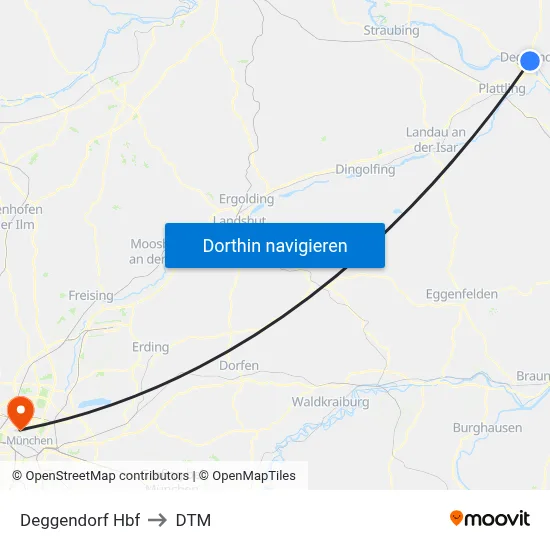 Deggendorf Hbf to DTM map