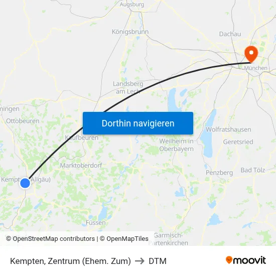 Kempten, Zentrum (Ehem. Zum) to DTM map