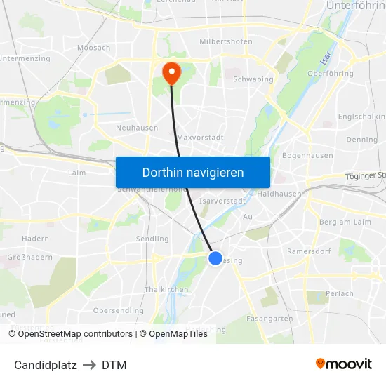Candidplatz to DTM map