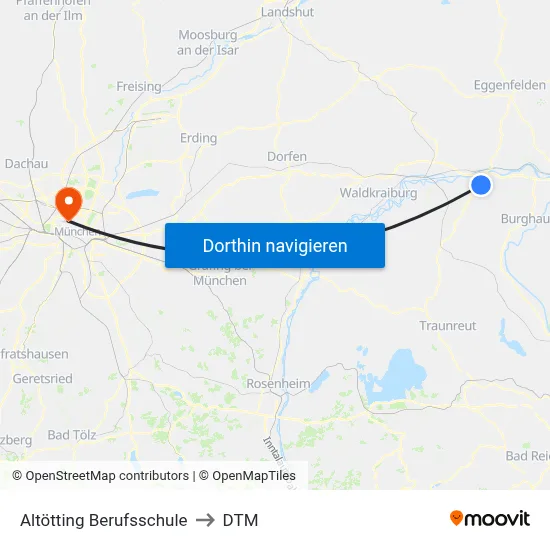 Altötting Berufsschule to DTM map