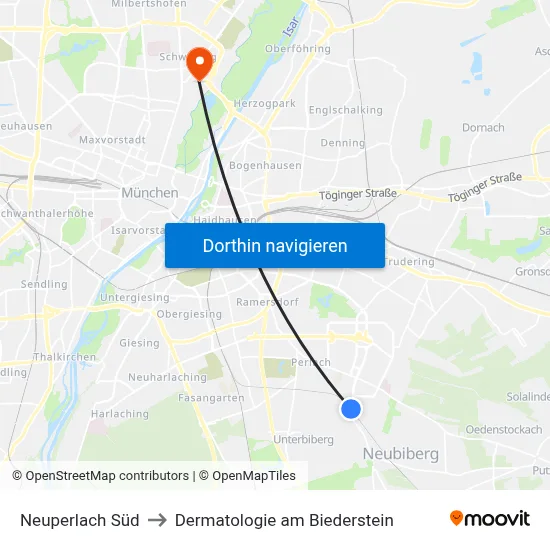 Neuperlach Süd to Dermatologie am Biederstein map