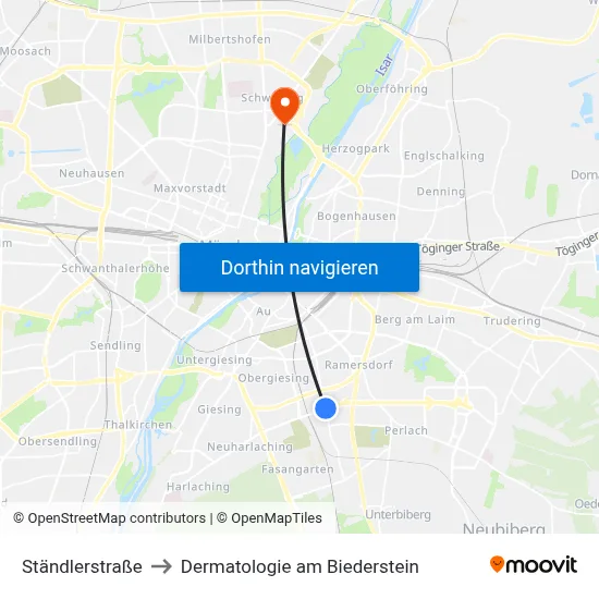 Ständlerstraße to Dermatologie am Biederstein map