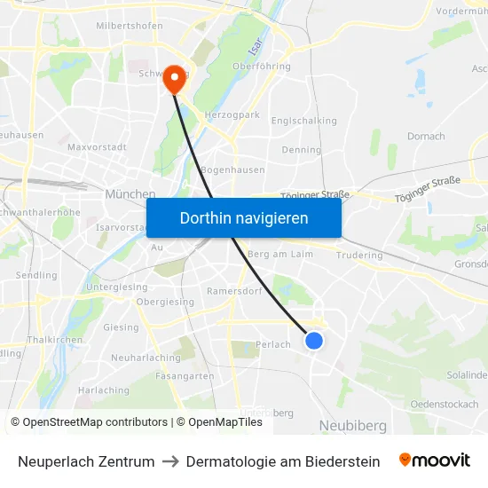 Neuperlach Zentrum to Dermatologie am Biederstein map