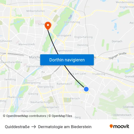 Quiddestraße to Dermatologie am Biederstein map