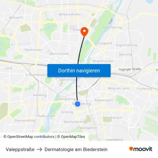 Valeppstraße to Dermatologie am Biederstein map