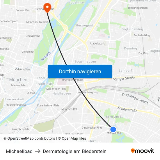Michaelibad to Dermatologie am Biederstein map