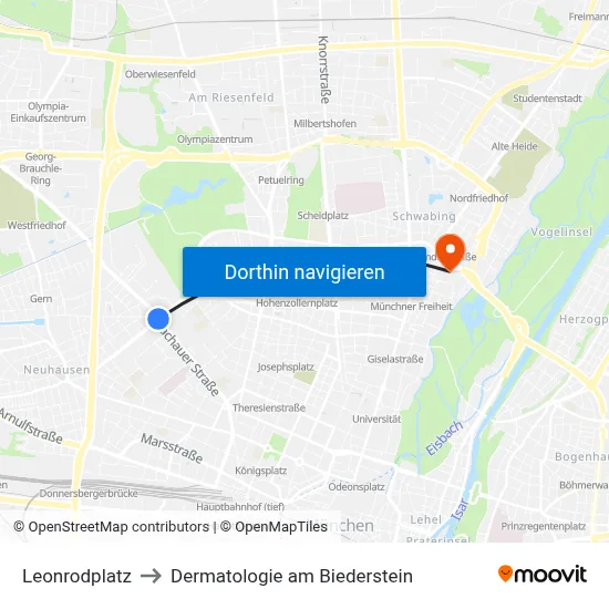 Leonrodplatz to Dermatologie am Biederstein map