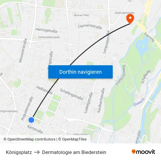 Königsplatz to Dermatologie am Biederstein map