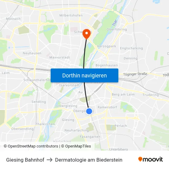 Giesing Bahnhof to Dermatologie am Biederstein map