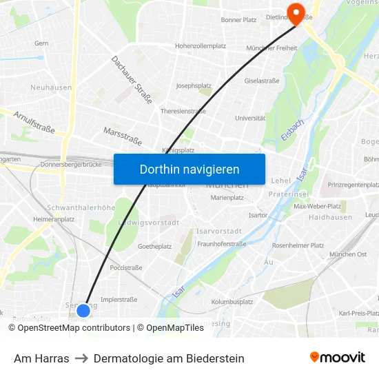 Am Harras to Dermatologie am Biederstein map