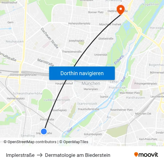 Implerstraße to Dermatologie am Biederstein map