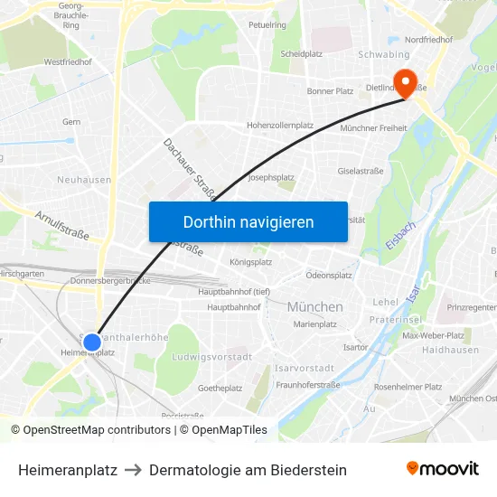 Heimeranplatz to Dermatologie am Biederstein map