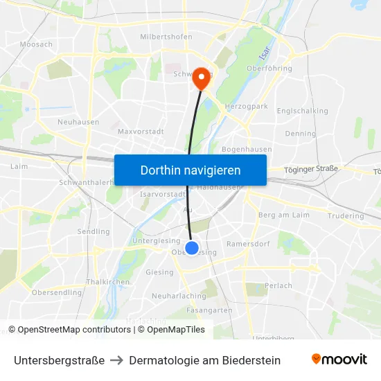 Untersbergstraße to Dermatologie am Biederstein map