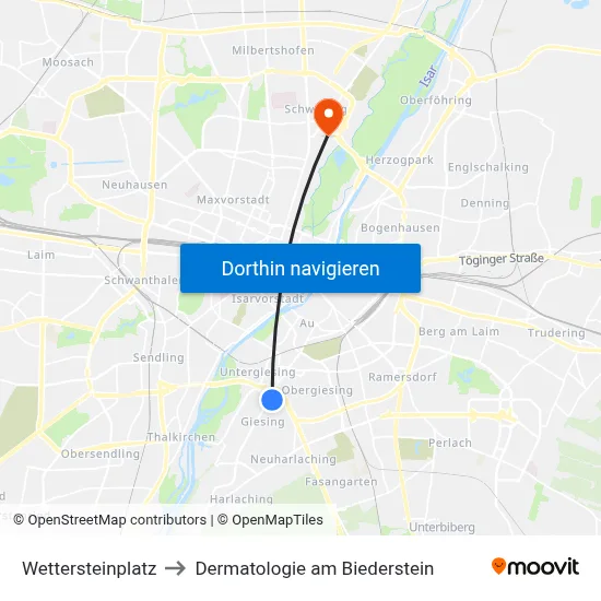 Wettersteinplatz to Dermatologie am Biederstein map