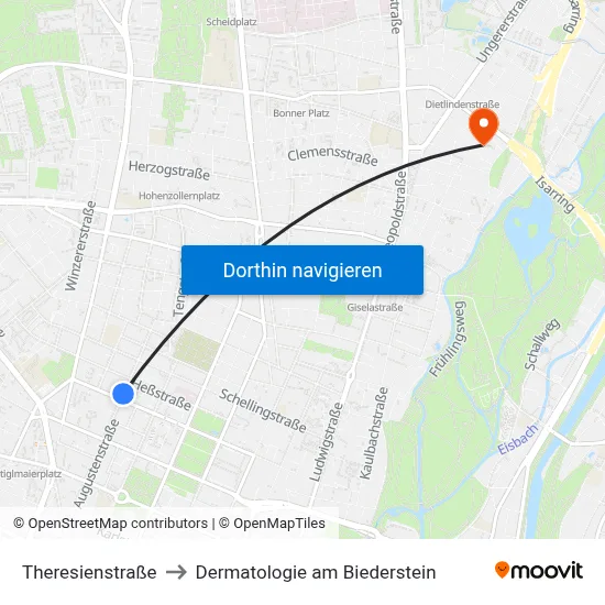 Theresienstraße to Dermatologie am Biederstein map