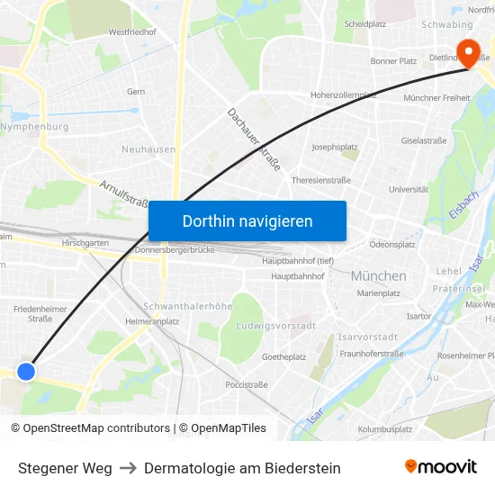 Stegener Weg to Dermatologie am Biederstein map