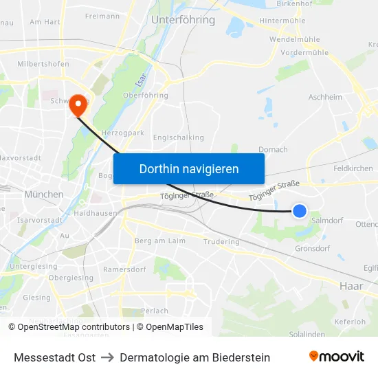 Messestadt Ost to Dermatologie am Biederstein map