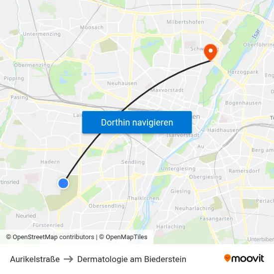 Aurikelstraße to Dermatologie am Biederstein map