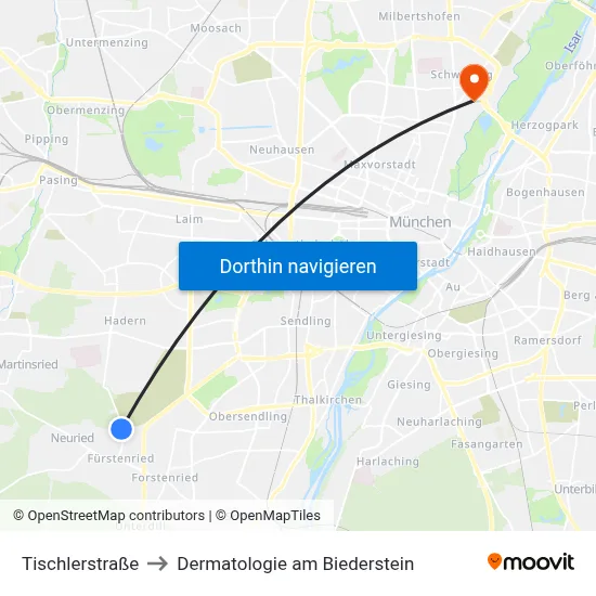 Tischlerstraße to Dermatologie am Biederstein map