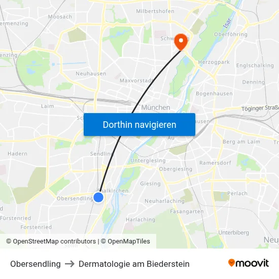 Obersendling to Dermatologie am Biederstein map