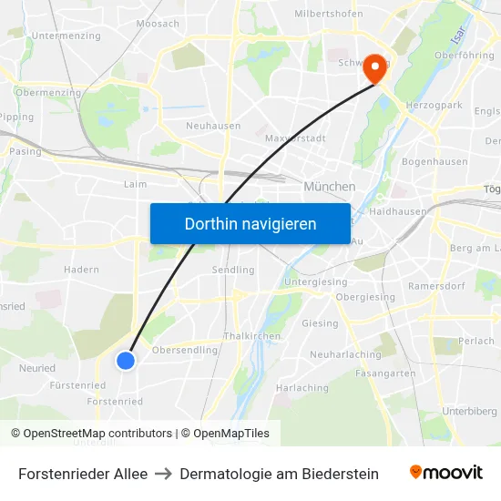 Forstenrieder Allee to Dermatologie am Biederstein map