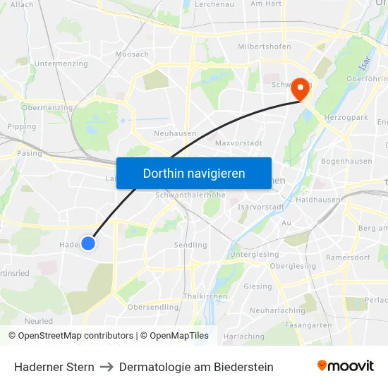 Haderner Stern to Dermatologie am Biederstein map