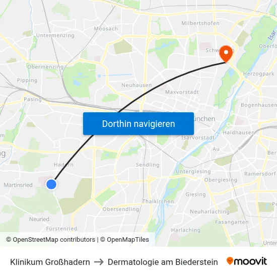 Klinikum Großhadern to Dermatologie am Biederstein map