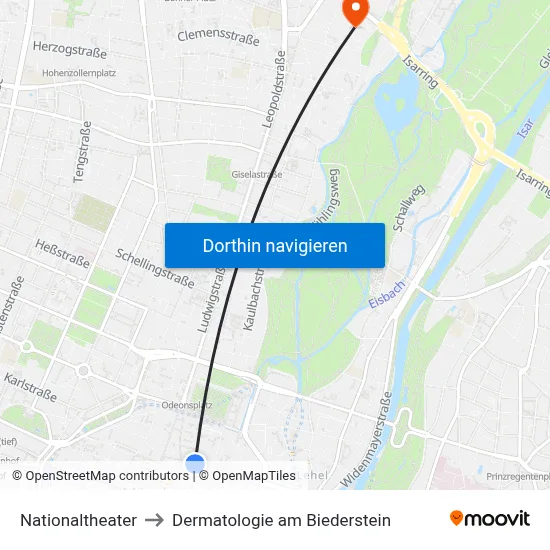 Nationaltheater to Dermatologie am Biederstein map