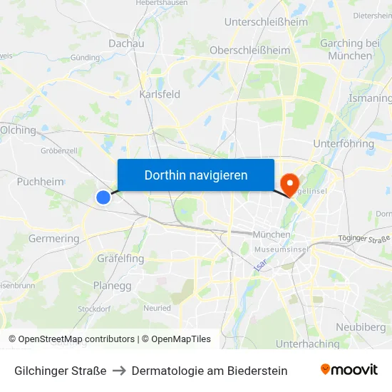 Gilchinger Straße to Dermatologie am Biederstein map