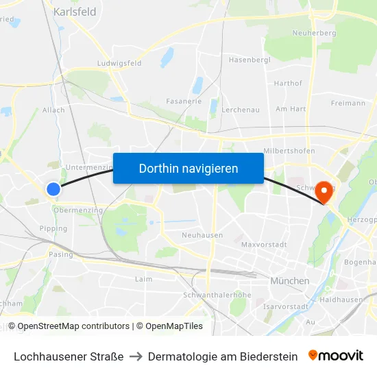 Lochhausener Straße to Dermatologie am Biederstein map