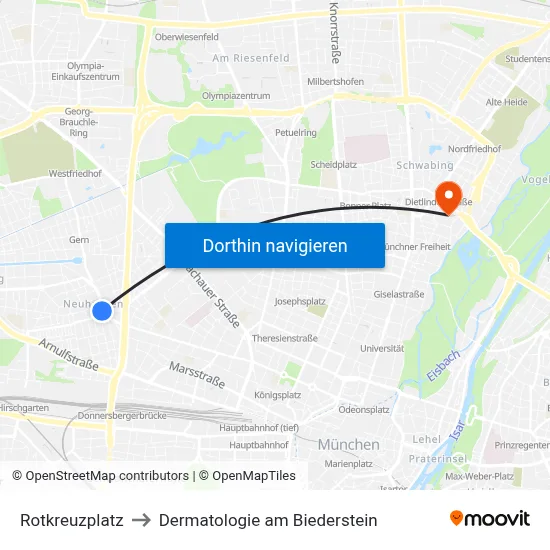 Rotkreuzplatz to Dermatologie am Biederstein map