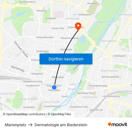 Marienplatz to Dermatologie am Biederstein map