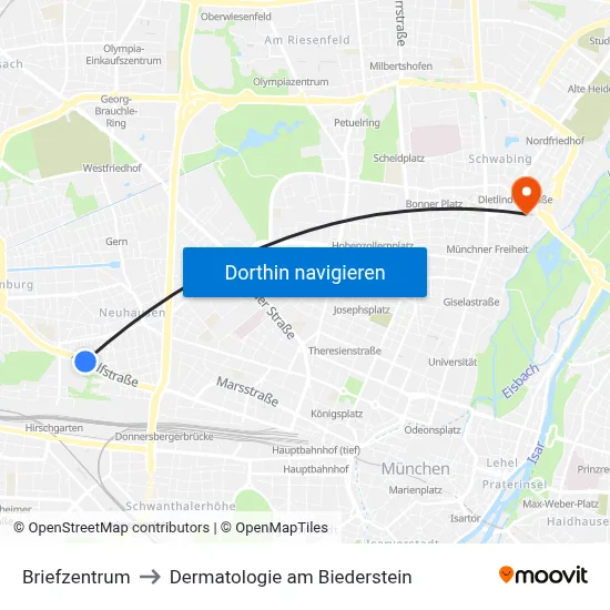 Briefzentrum to Dermatologie am Biederstein map