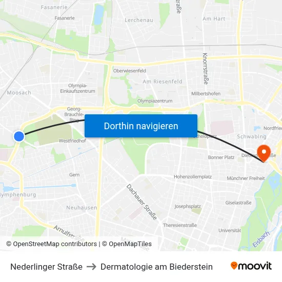 Nederlinger Straße to Dermatologie am Biederstein map