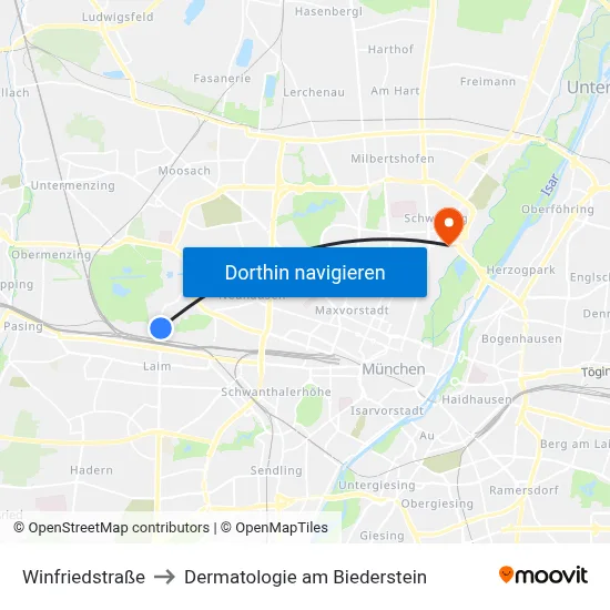 Winfriedstraße to Dermatologie am Biederstein map