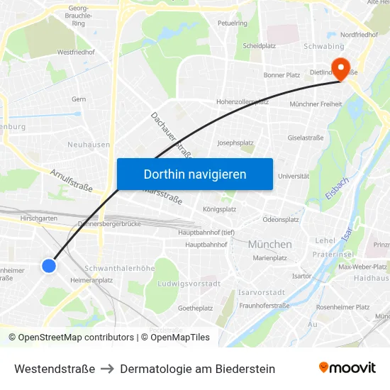 Westendstraße to Dermatologie am Biederstein map