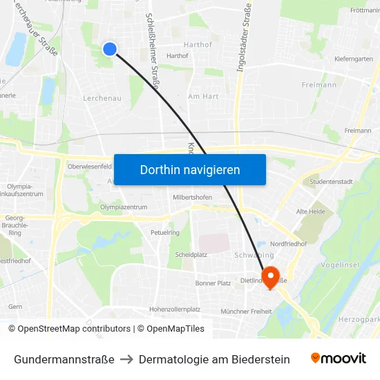 Gundermannstraße to Dermatologie am Biederstein map