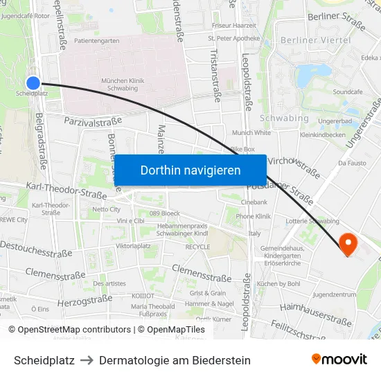 Scheidplatz to Dermatologie am Biederstein map