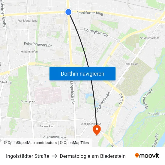 Ingolstädter Straße to Dermatologie am Biederstein map