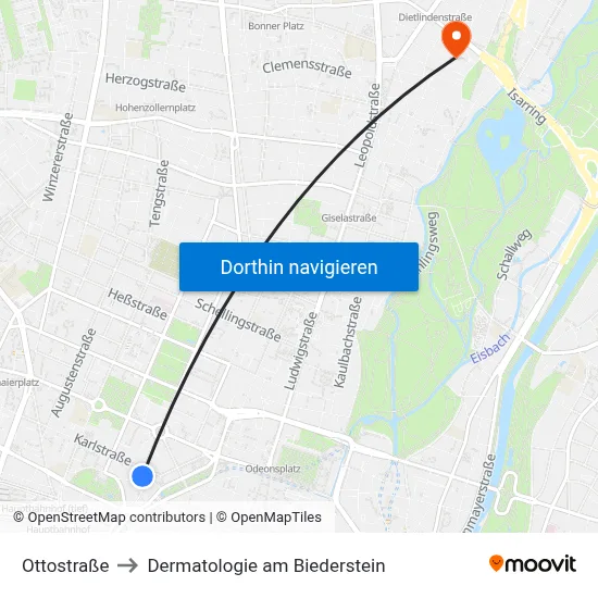 Ottostraße to Dermatologie am Biederstein map