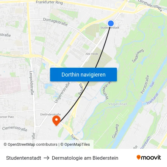Studentenstadt to Dermatologie am Biederstein map