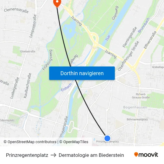 Prinzregentenplatz to Dermatologie am Biederstein map