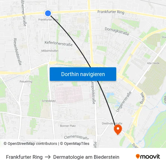 Frankfurter Ring to Dermatologie am Biederstein map