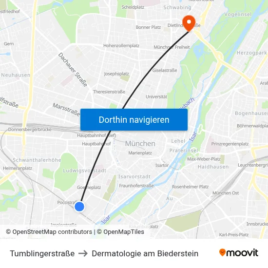 Tumblingerstraße to Dermatologie am Biederstein map