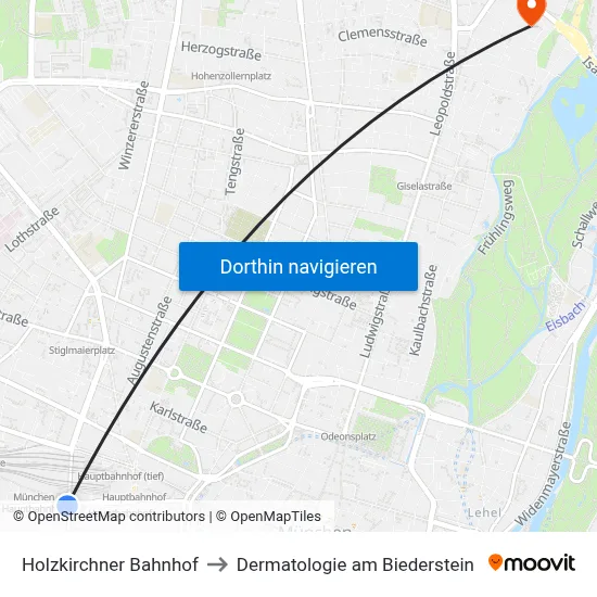 Holzkirchner Bahnhof to Dermatologie am Biederstein map