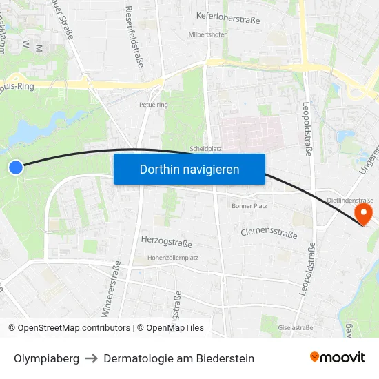Olympiaberg to Dermatologie am Biederstein map