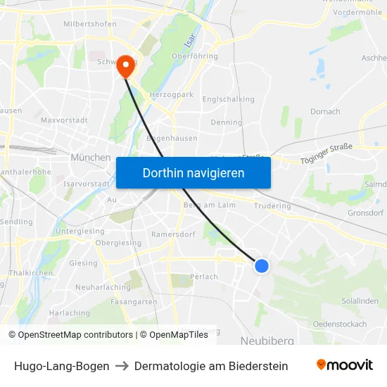 Hugo-Lang-Bogen to Dermatologie am Biederstein map