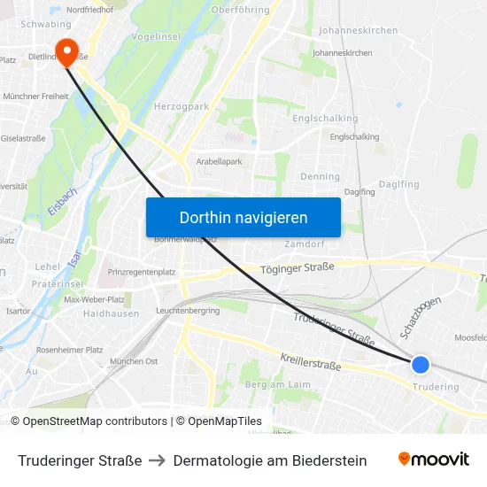 Truderinger Straße to Dermatologie am Biederstein map