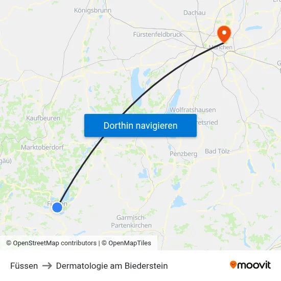 Füssen to Dermatologie am Biederstein map