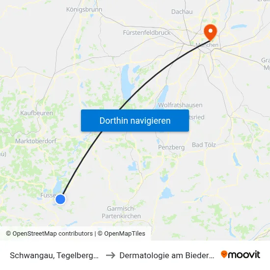 Schwangau, Tegelbergbahn to Dermatologie am Biederstein map